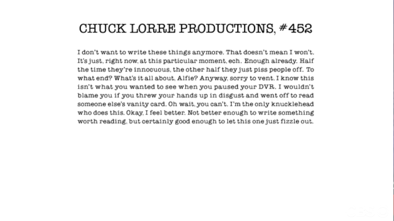 Illustration for article titled Chuck Lorre Vanity Card #452